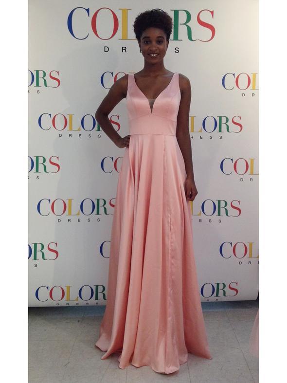 Colors Dress G904 - Long A-Line Dress - Satin, Sleeveless, Open V back,  Fitted midriff, Empire Waist, Princess seams, Leg slit, In-seam pocket,  Back zipper closure, 100% Polyester  ADASA