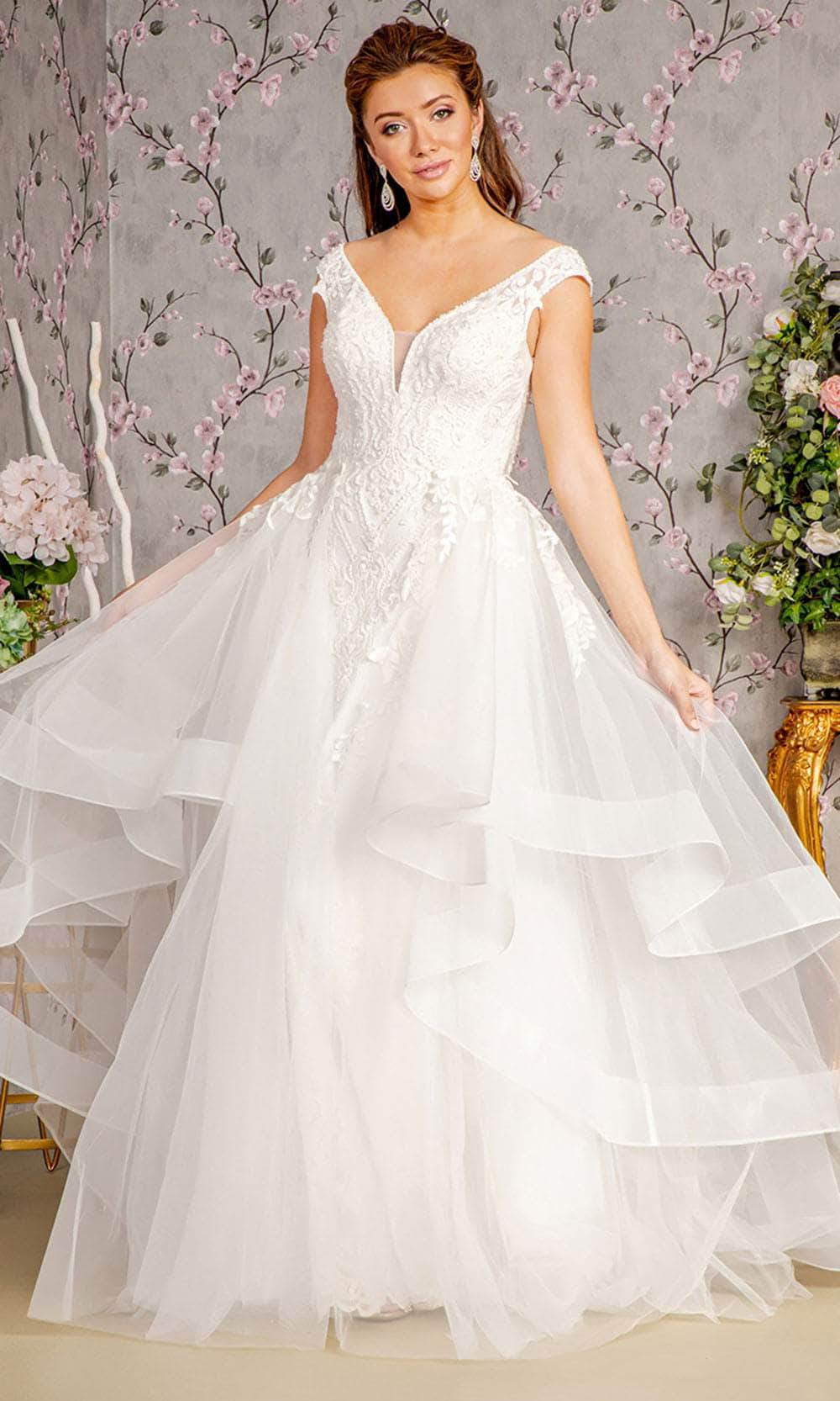 GLS by Gloria Bridal GL3341 - Embroidered V-Neck Gown Wedding Dresses XS / Ivory