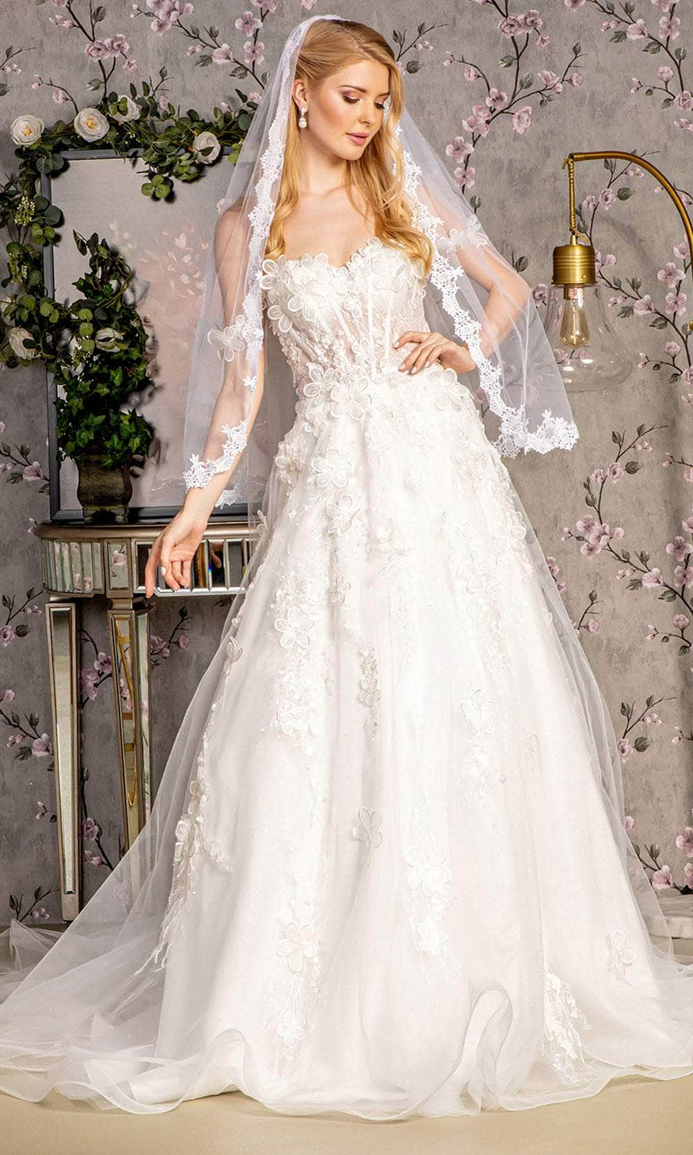 GLS by Gloria Bridal GL3448 - Side Capes A-Line Wedding Dress Wedding Dresses XS / Ivory