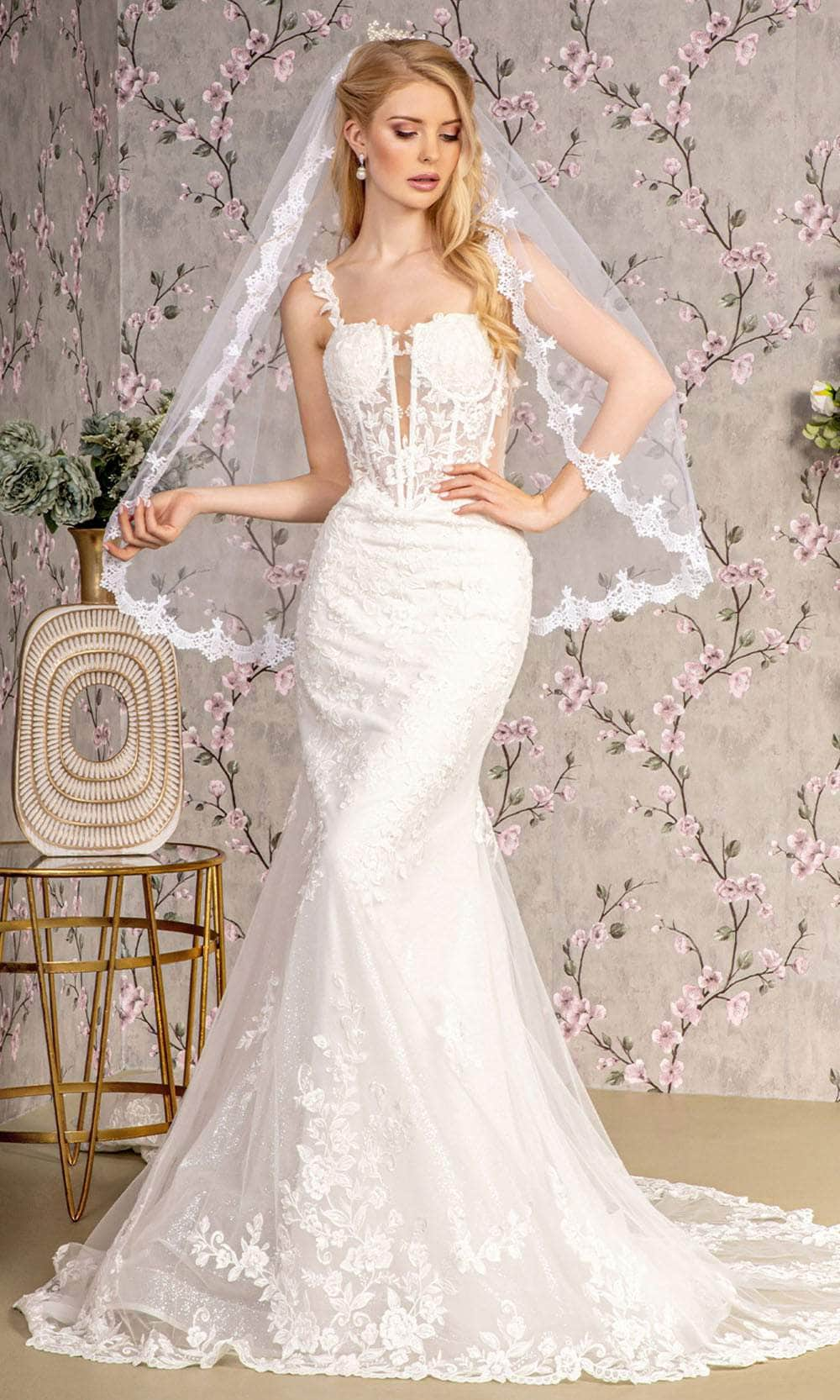 GLS by Gloria Bridal GL3478 - Sheer Corset Bodice Mermaid Gown Wedding Dresses XS / Ivory