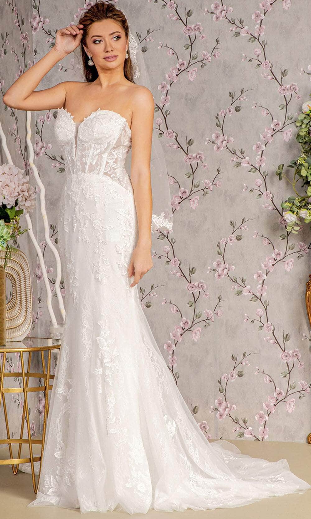 GLS by Gloria Bridal GL3488 Long Mesh Mermaid Dress Detachable