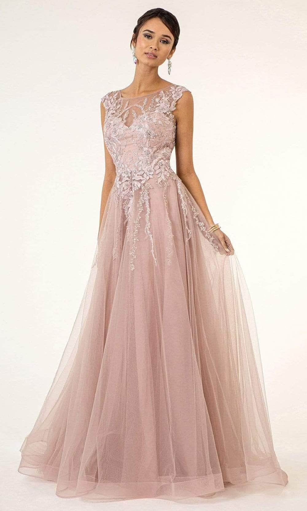 GLS by Gloria GL1923 - Embellished Cap Sleeve Prom Dress Prom Dresses L /Dusty Rose
