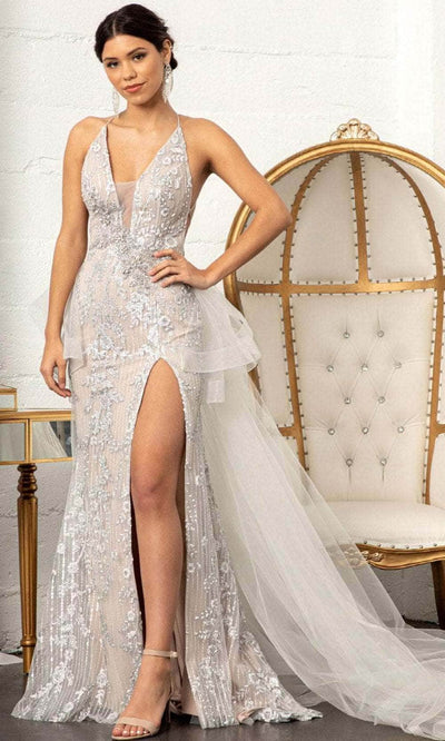 GLS by Gloria GL3003 - Lace-Up Back Mermaid Prom Dress Prom Dresses 3XL /Silver/Nude