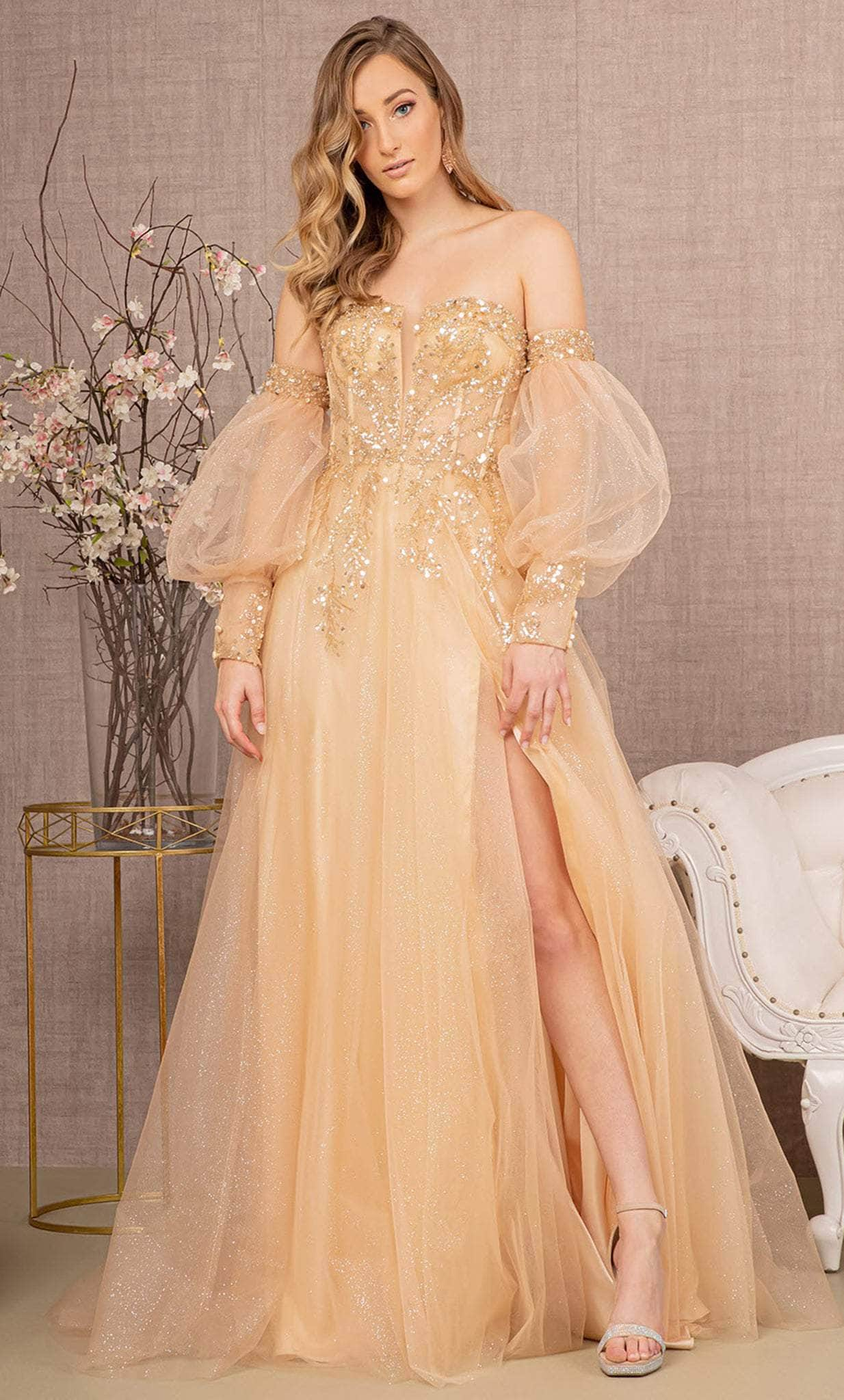 GLS by Gloria GL3118 - Sweetheart Sequin Mesh Prom Gown Special Occasion Dress XS / L.Gold