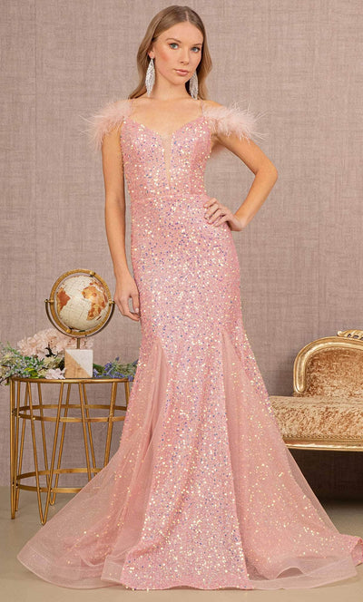 GLS by Gloria GL3130 - Feathered Glitter Prom Dress Special Occasion Dress XS / Rose Gold