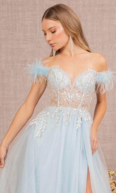 GLS by Gloria GL3135 - Feathered Off-Shoulder Ballgown Special Occasion Dress