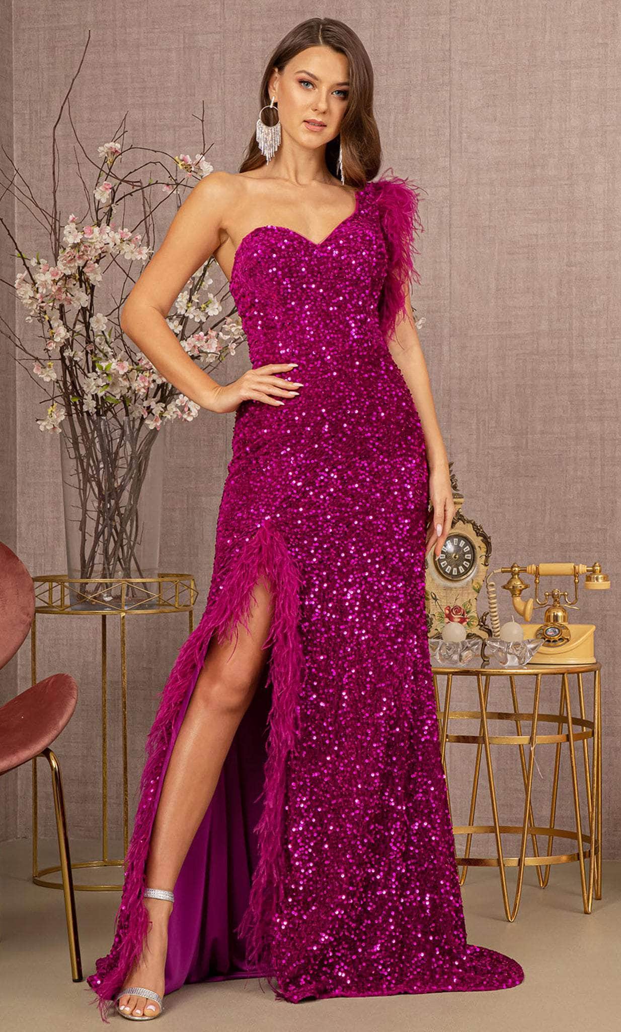 GLS by Gloria GL3154 - One Sleeve Sequin Prom Dress Special Occasion Dress XS / Magenta