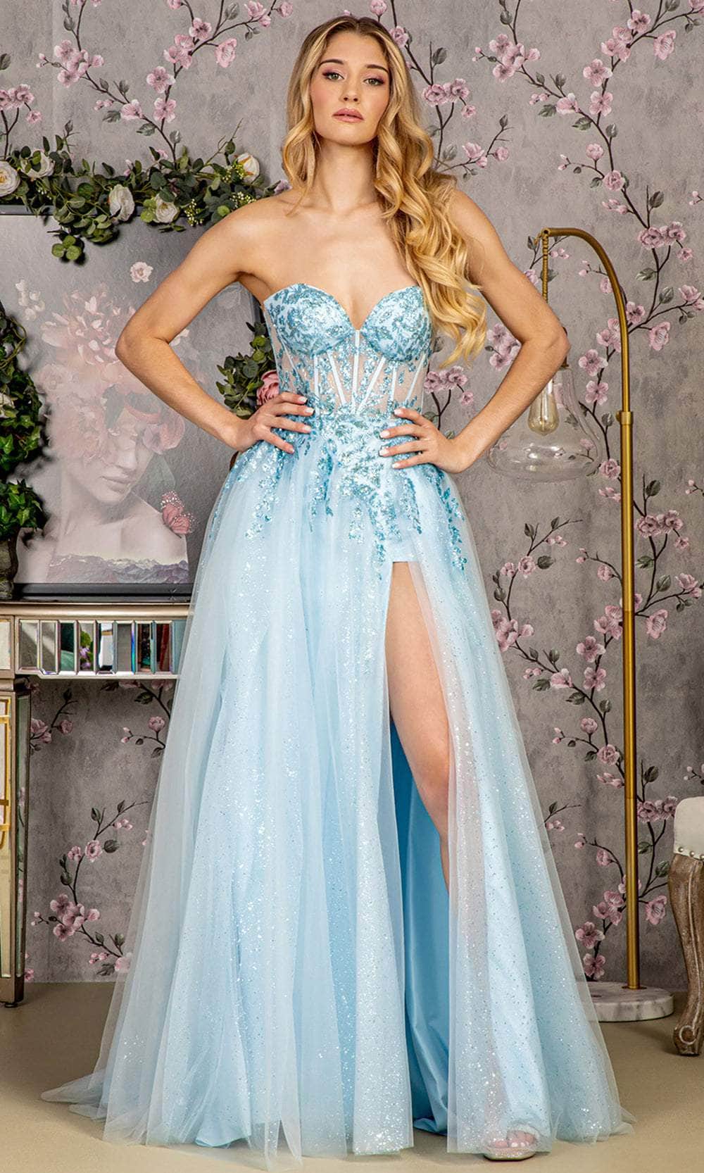 GLS by Gloria GL3209 - Sequin High Slit Evening Dress Prom Dresses XS / Baby Blue