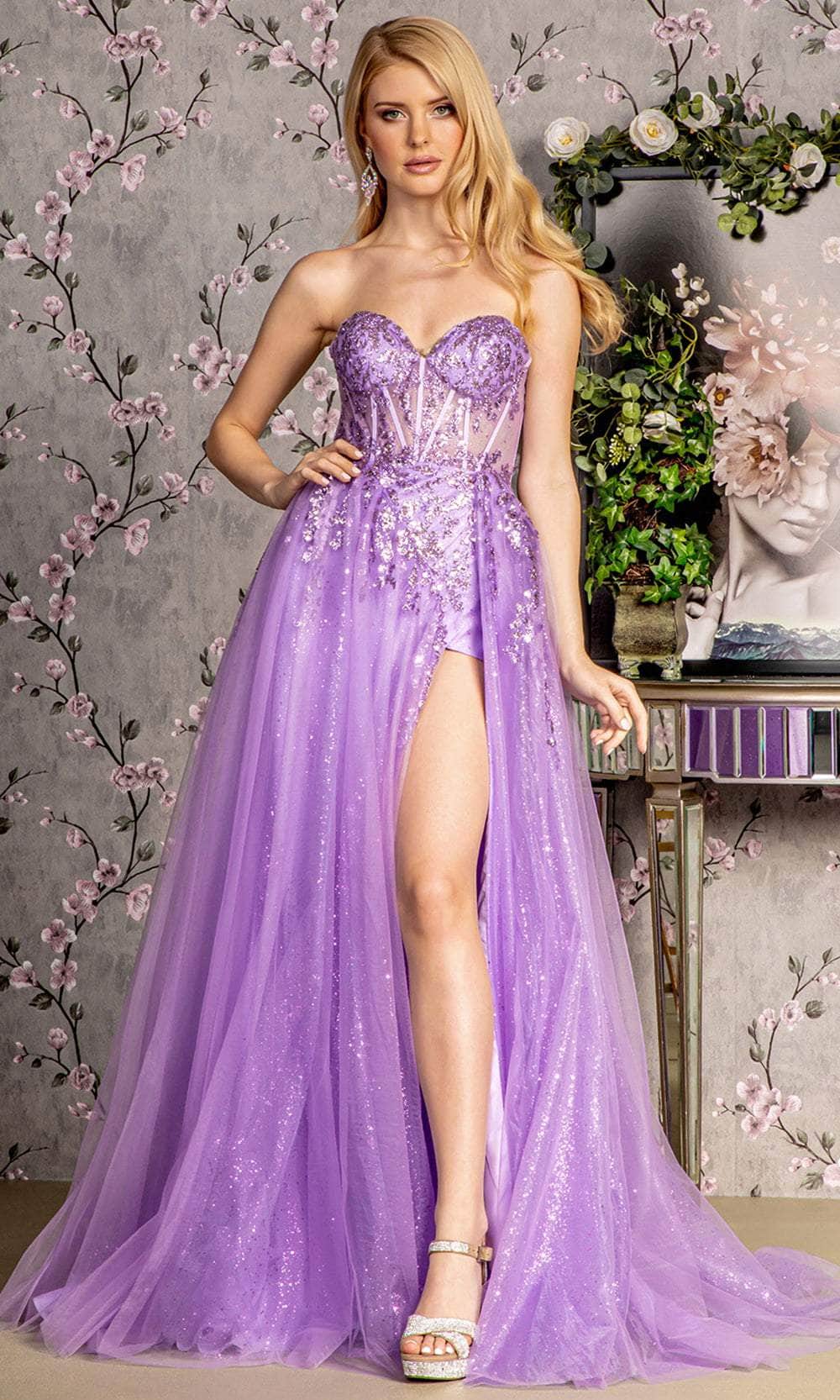 GLS by Gloria GL3209 - Sequin High Slit Evening Dress Prom Dresses XS / Lilac