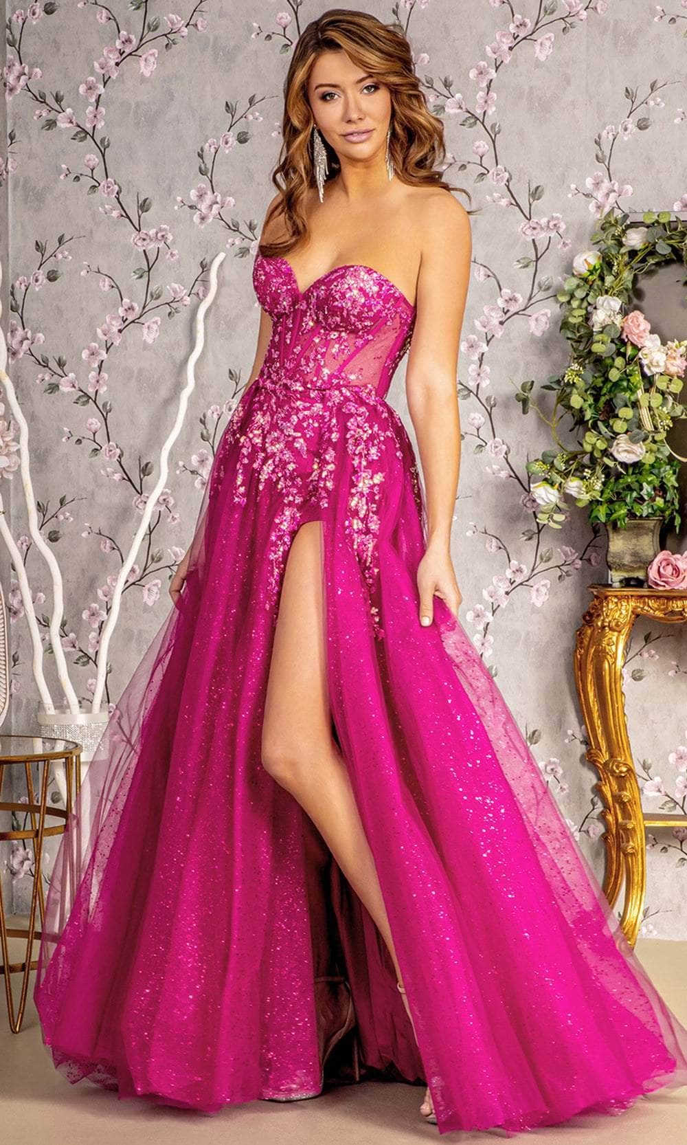 GLS by Gloria GL3209 - Sequin High Slit Evening Dress Prom Dresses XS / Magenta