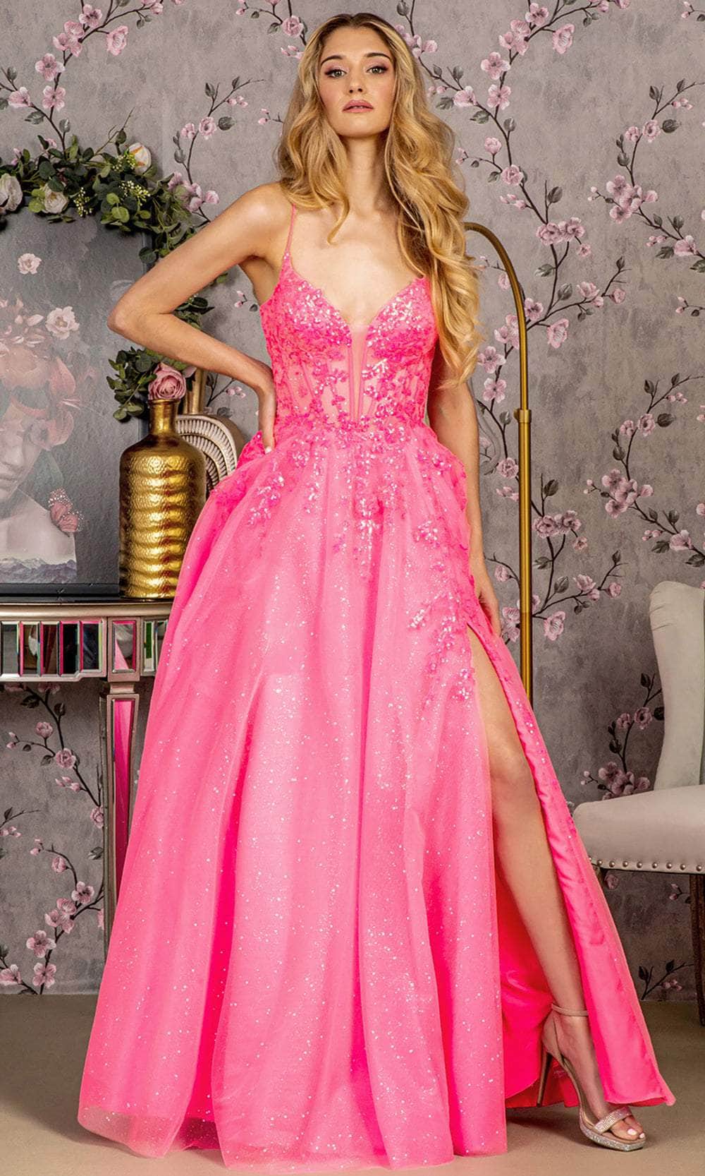 GLS by Gloria GL3218 - Glitters Corset Evening Dress Evening Dresses XS / Hot Pink