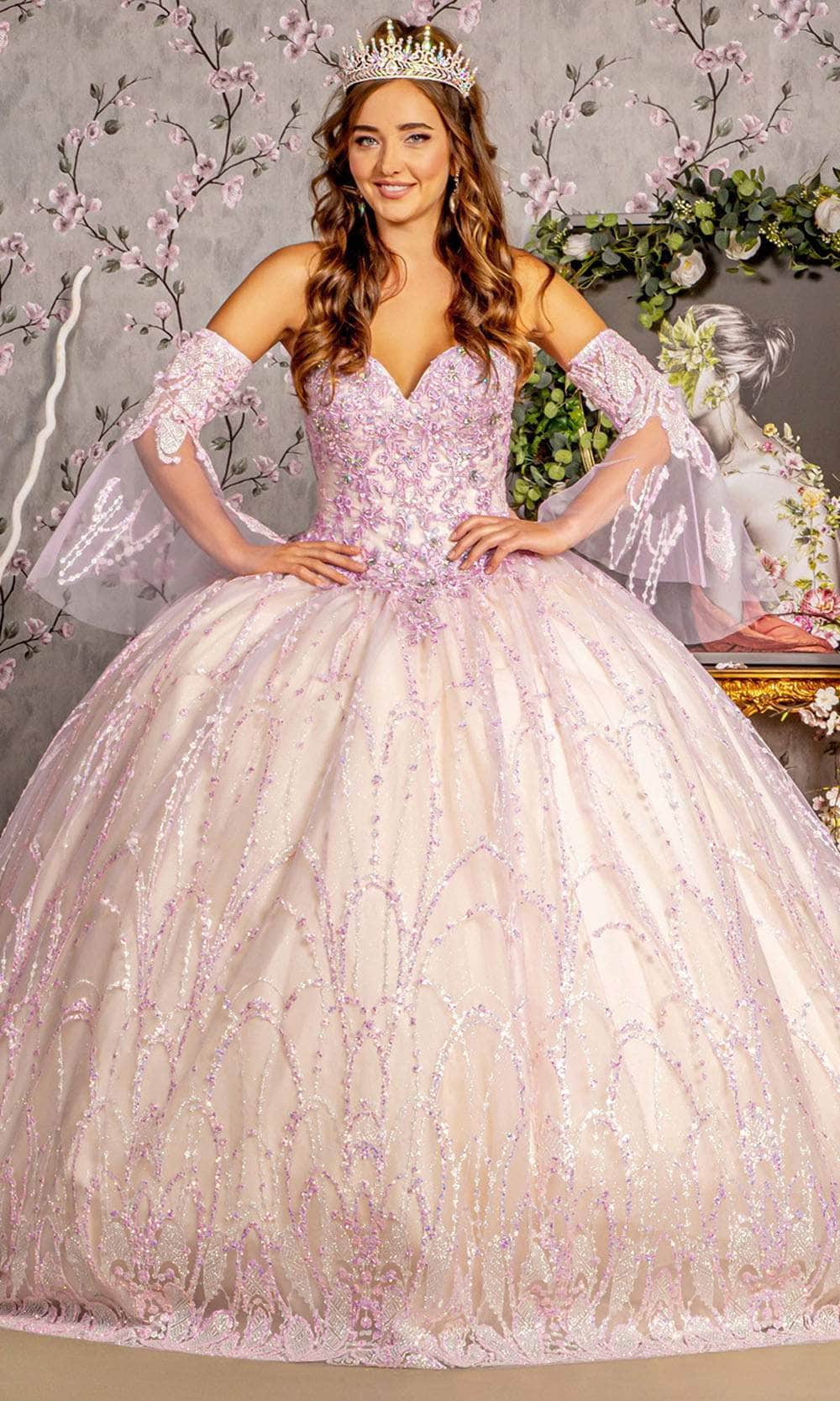 GLS by Gloria GL3234 - Embroidered Mesh Ballgown Ball Gowns XS / Lilac/Champagne