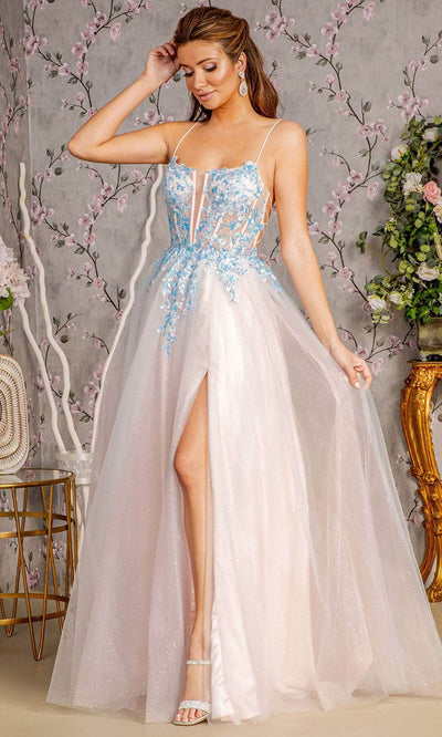 GLS by Gloria GL3251 - A-Line Sleeveless Gown Prom Dresses XS / Blue/Peach