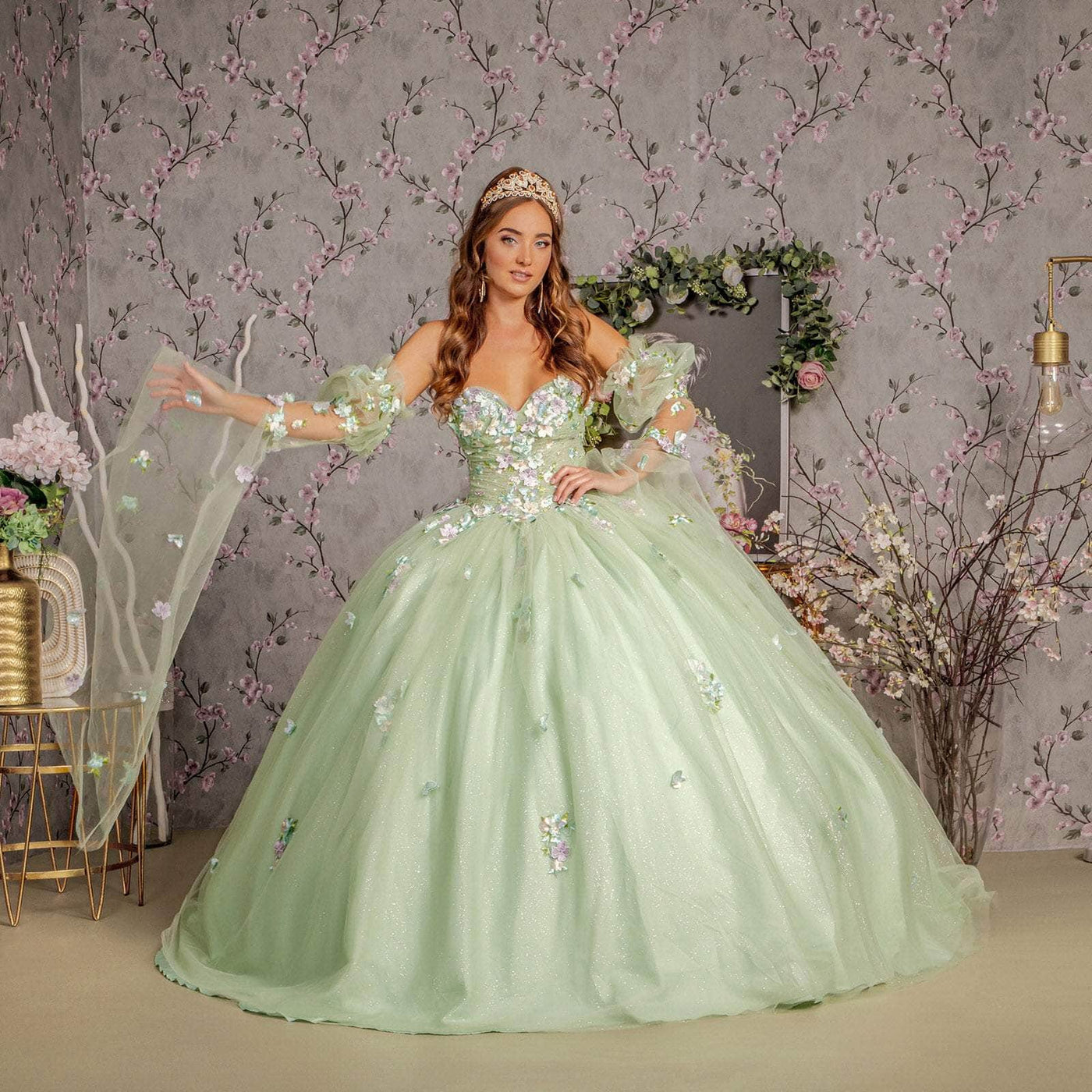 GLS by Gloria GL3300 - 3D Floral Embellished Sweetheart Ballgown Ball Gowns