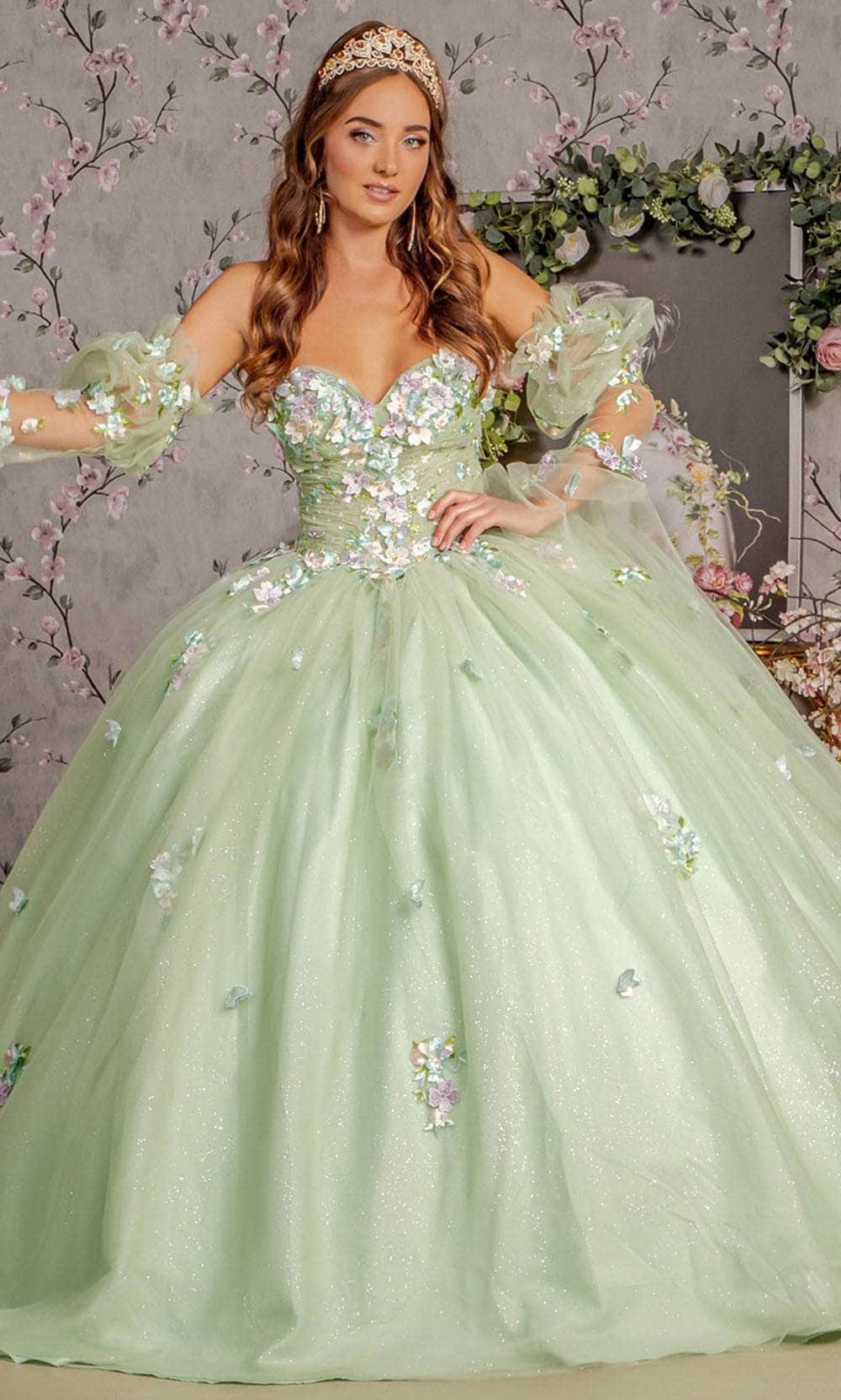 GLS by Gloria GL3300 - 3D Floral Embellished Sweetheart Ballgown Ball Gowns XS / Sage