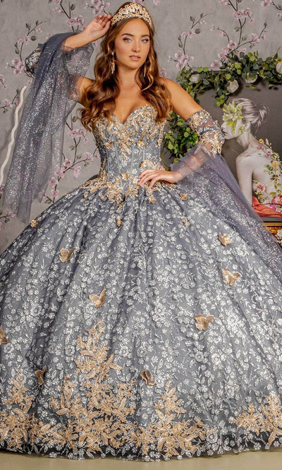 GLS by Gloria GL3318 - Sweetheart Neck Embroidered Ballgown Ball Gowns XS / Gray