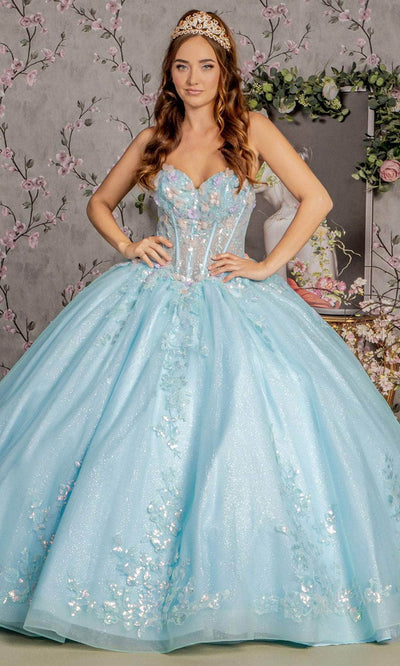 GLS by Gloria GL3332 - Embroidered Corset Bodice Ballgown Ball Gowns XS / Tiffany Blue