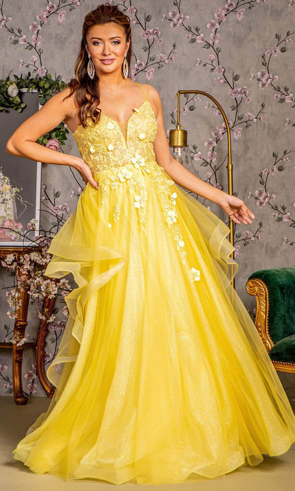 GLS by Gloria GL3356 - Illusion Sweetheart Embellished Gown Prom Dresses XS / Yellow