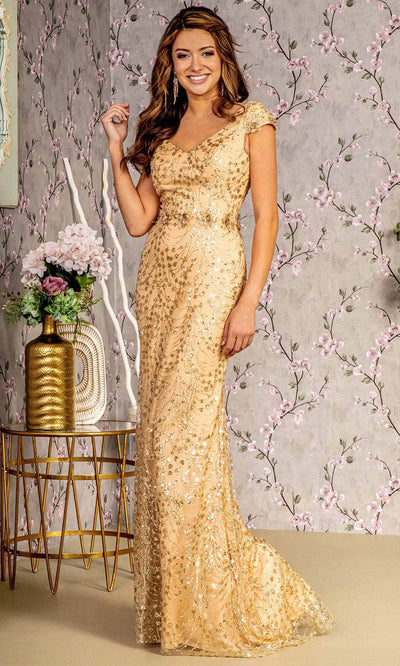 GLS by Gloria GL3414 - Sheath Embellished Evening Dress Evening Dresses S / Champagne