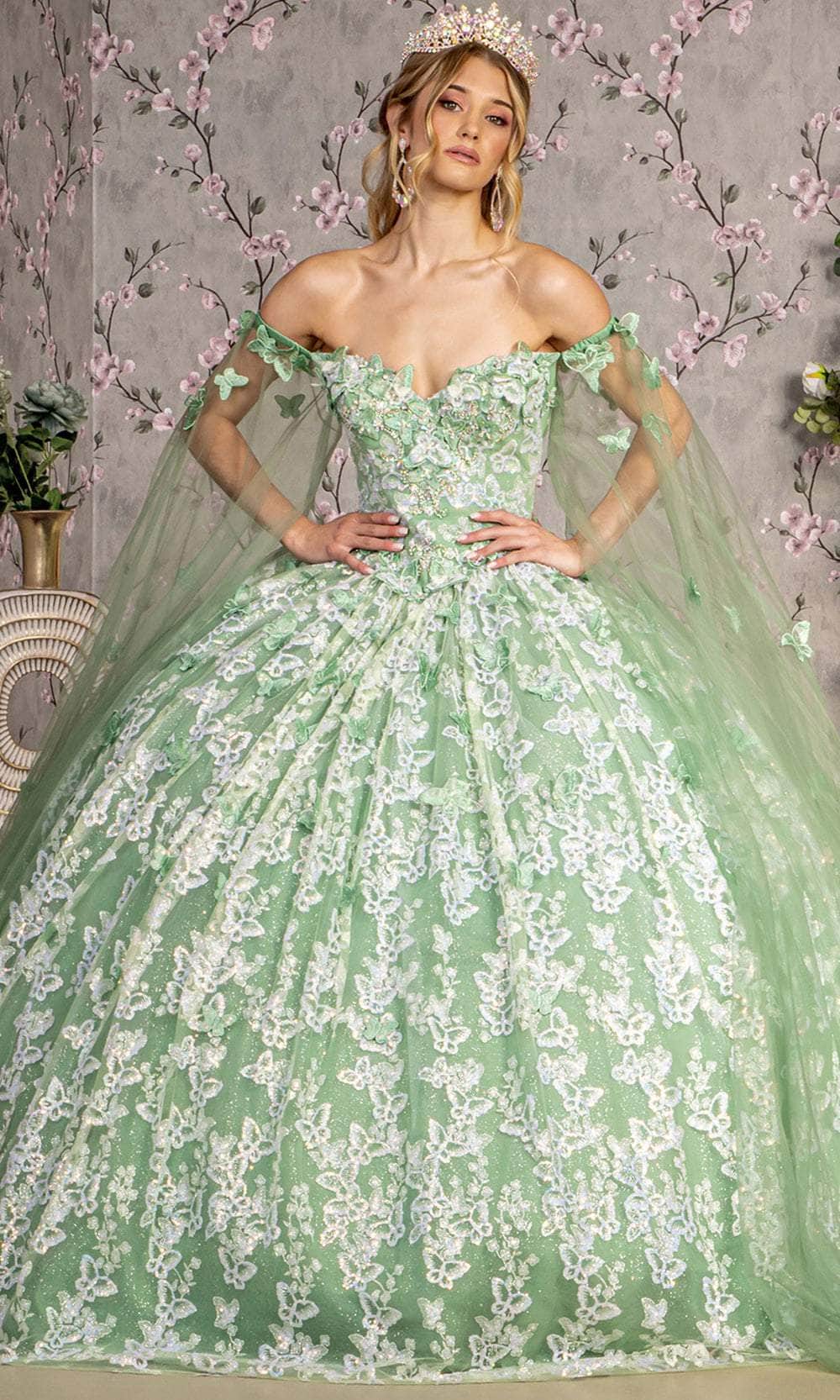 GLS by Gloria GL3451 - Butterfly Off-Shoulder Ballgown Ball Gowns XS / Sage