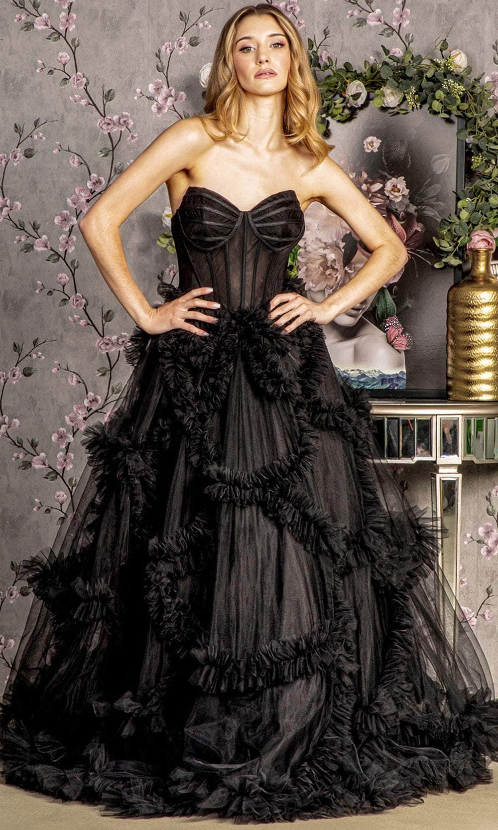 GLS by Gloria GL3455 - A-Line Ruffled Evening Dress Evening Dresses XS / Black
