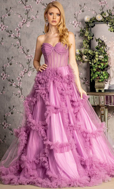 GLS by Gloria GL3455 - A-Line Ruffled Evening Dress Evening Dresses XS / L.Purple