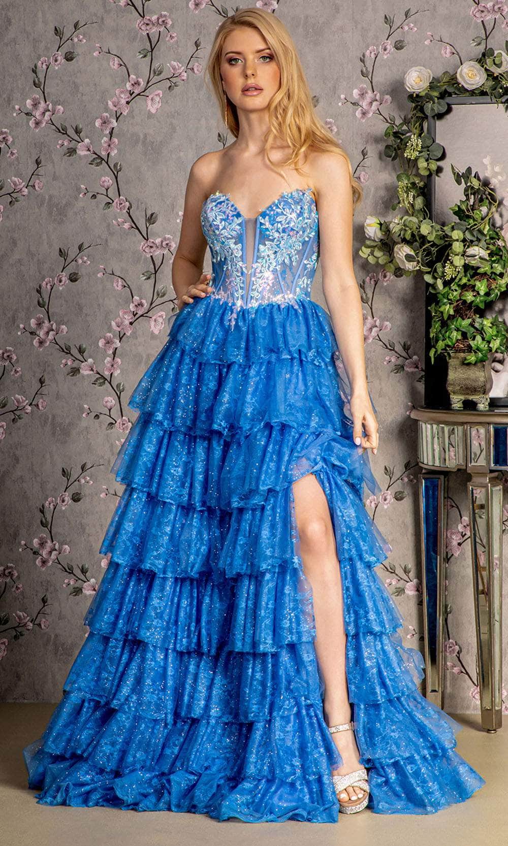 GLS by Gloria GL3461 - Strapless Ruffle A-line Gown Prom Dresses XS / Lapis Blue