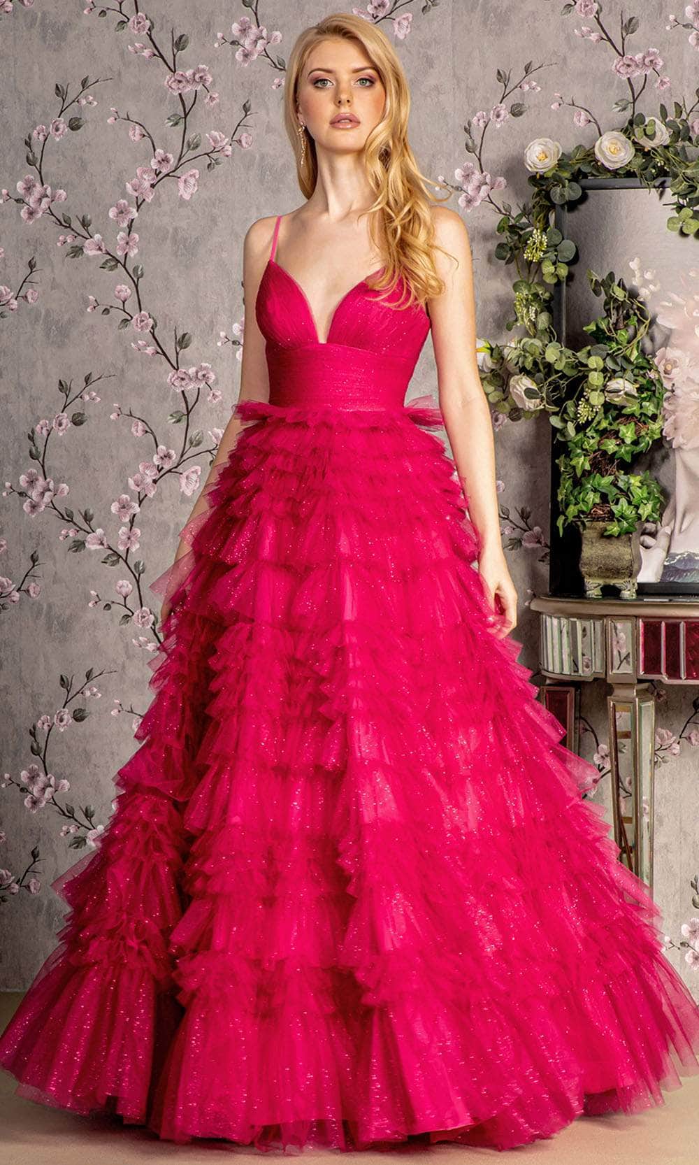 GLS by Gloria GL3462 - V-Neck Sleeveless Gown Prom Dresses XS / Fuchsia