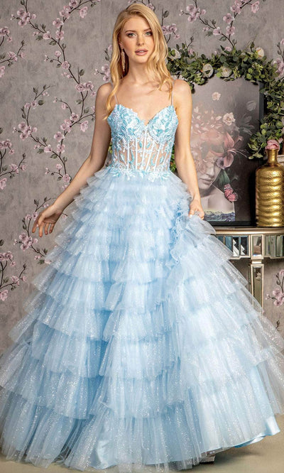 GLS by Gloria GL3464 - Sleeveless Ruffled Skirt Gown Prom Dresses XS / Baby Blue