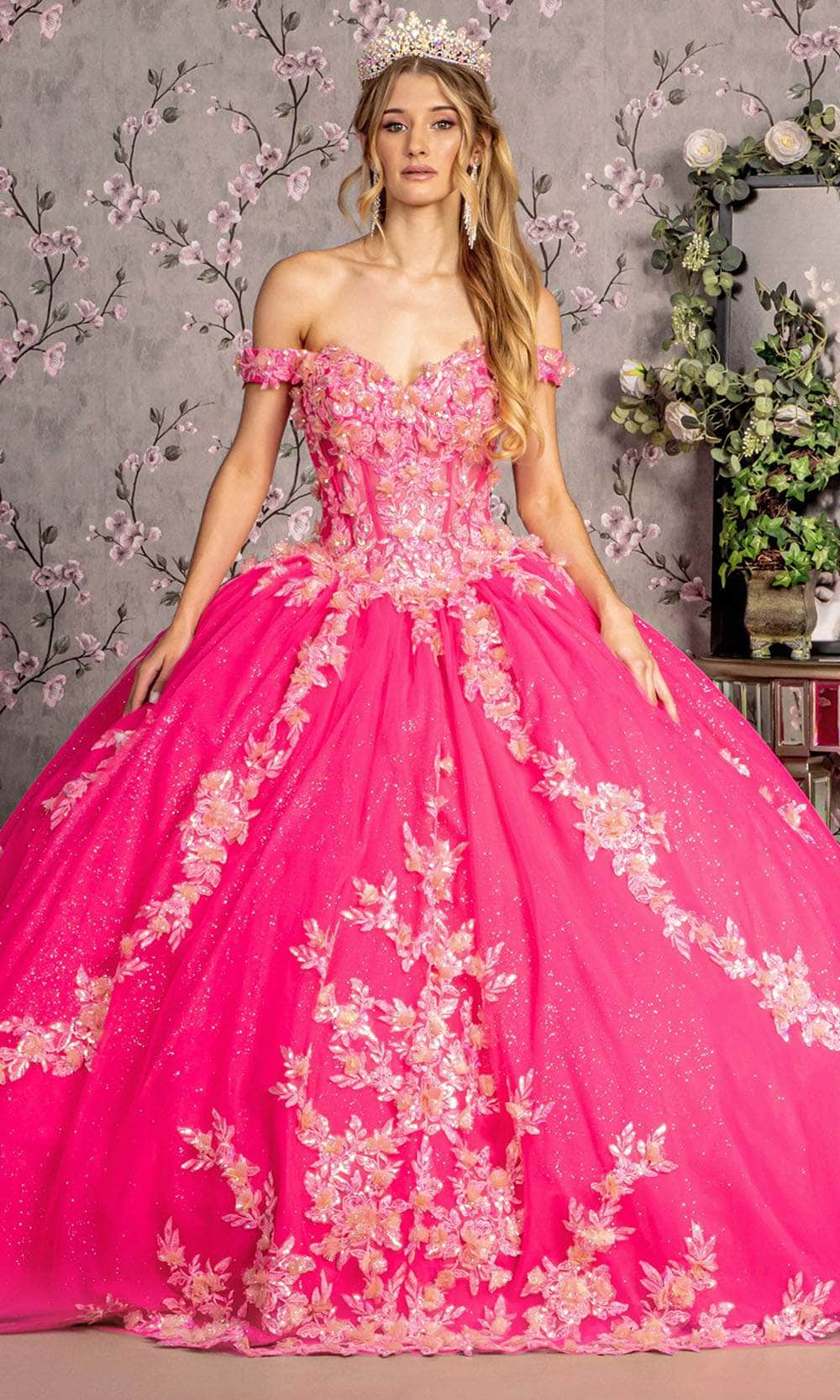 GLS by Gloria GL3469 - Embroidered Corset Bodice Ballgown Ball Gowns XS / Fuchsia
