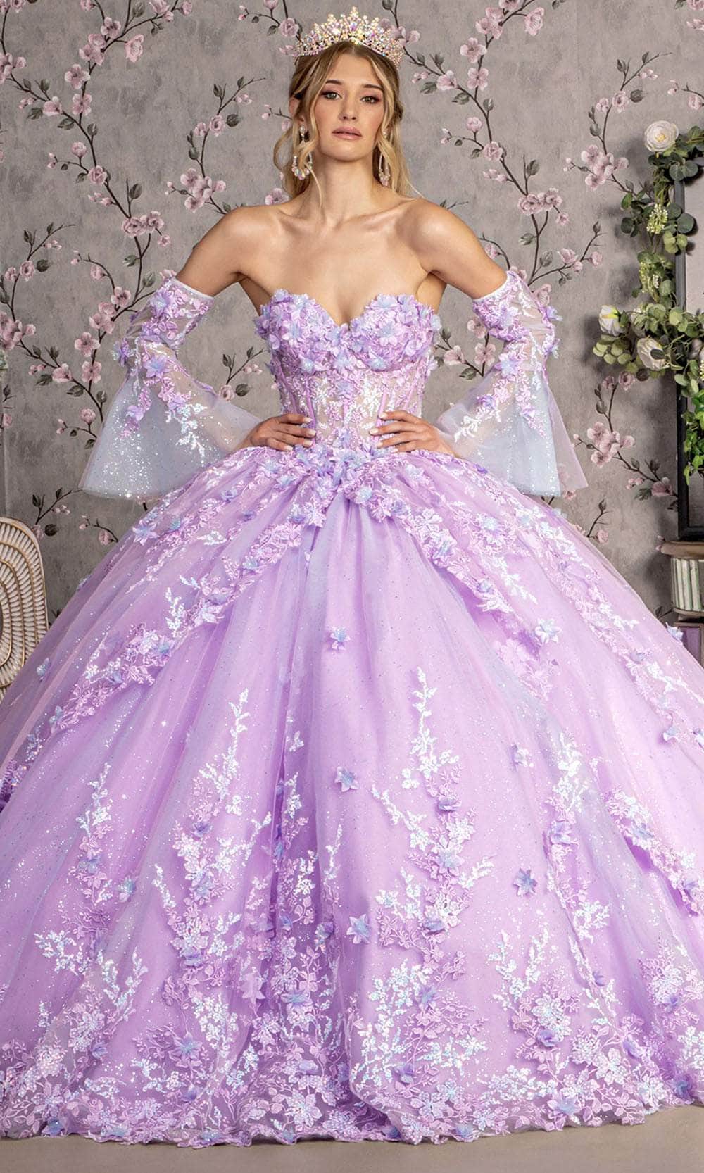 GLS by Gloria GL3470 - Corset Bodice Embroidered Ballgown Ball Gowns XS / Lilac
