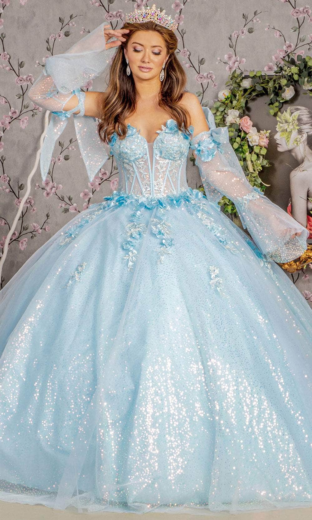 GLS by Gloria GL3486 - Sweetheart Floral Appliques Ballgown Ball Gowns XS / Baby Blue