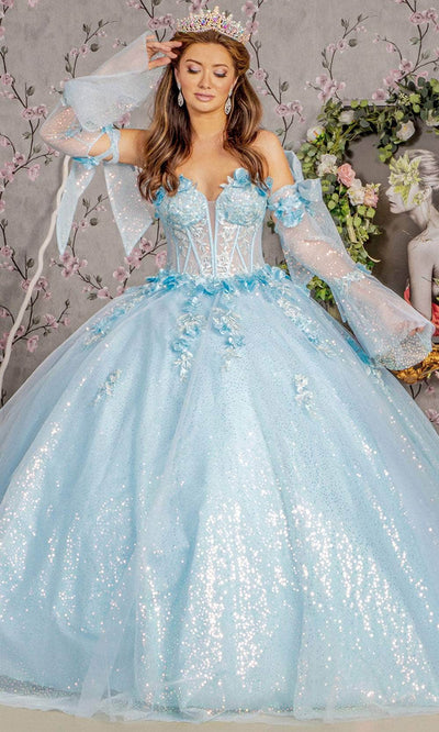 GLS by Gloria GL3486 - Sweetheart Floral Appliques Ballgown Ball Gowns XS / Baby Blue