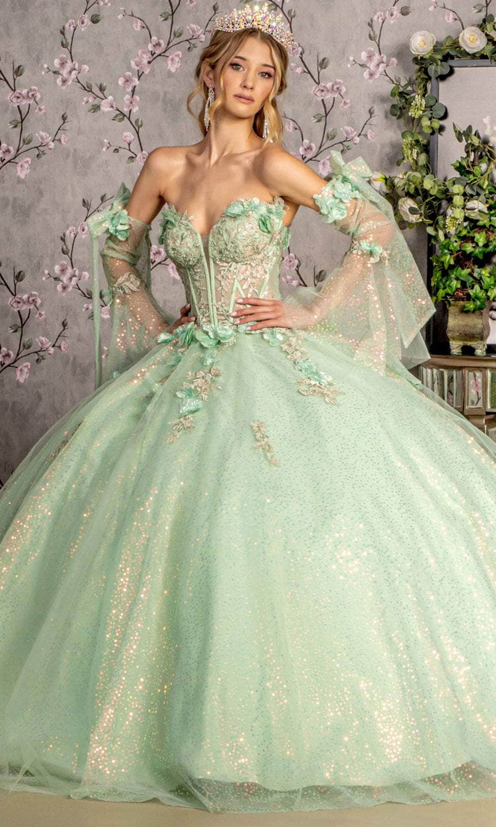 GLS by Gloria GL3486 - Sweetheart Floral Appliques Ballgown Ball Gowns XS / Sage