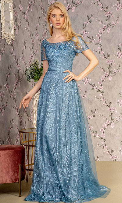 GLS by Gloria GL3493 - Illusion Embroidery Evening Dress Evening Dresses S / Smoky Blue