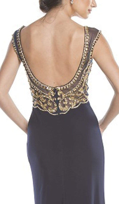 Gold Embellished Evening Dress with Slit Evening Dressses