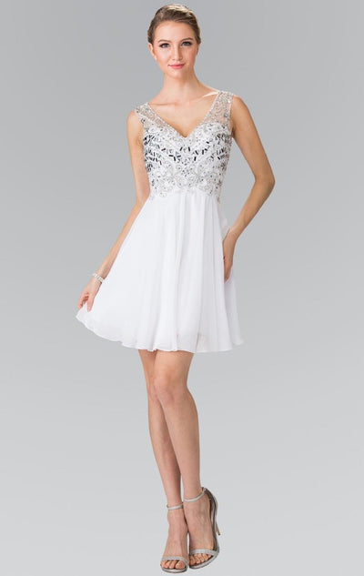 Elizabeth K GS1467- Crystal Beaded V Neck A-Line Homecoming Dress