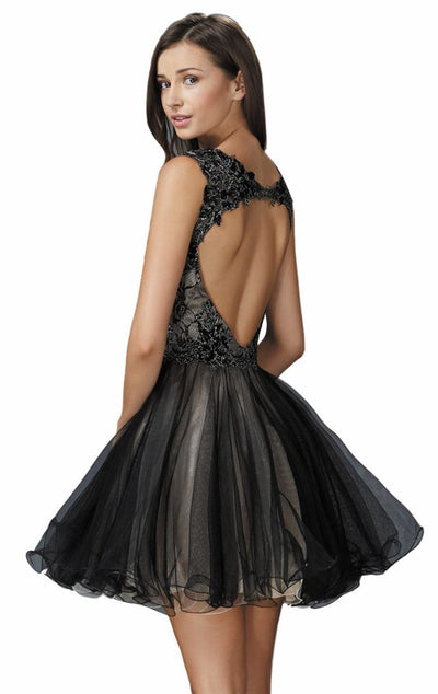 Elizabeth K GS2161- Open Back Lace Bodice Flared Tulle Short Dress