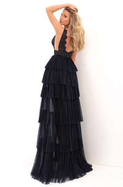 Tarik Ediz - 50705 V-Neckline High-Low A-Line Dress Evening Dresses