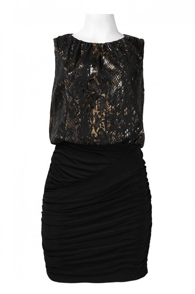 Hailey - 231M55770 Metallic Chiffon And Jersey Ruched Fitted Dress In Black and Gold