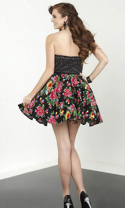 Tiffany Homecoming - Beaded Strapless Detachable Belt Floral Print Dress 27083SC