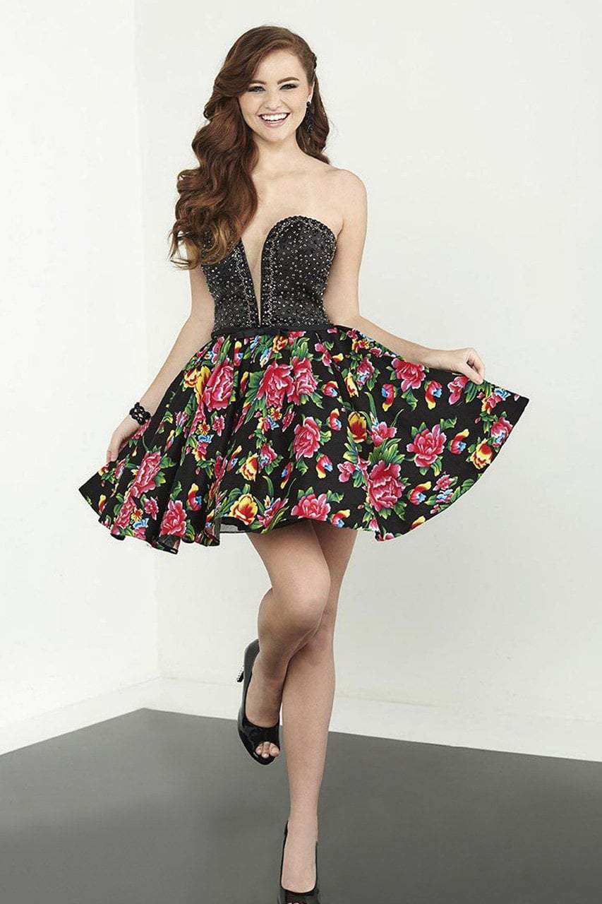 Tiffany Homecoming - 27083 Strapless Embellished Floral Printed Cocktail Dress Special Occasion Dress