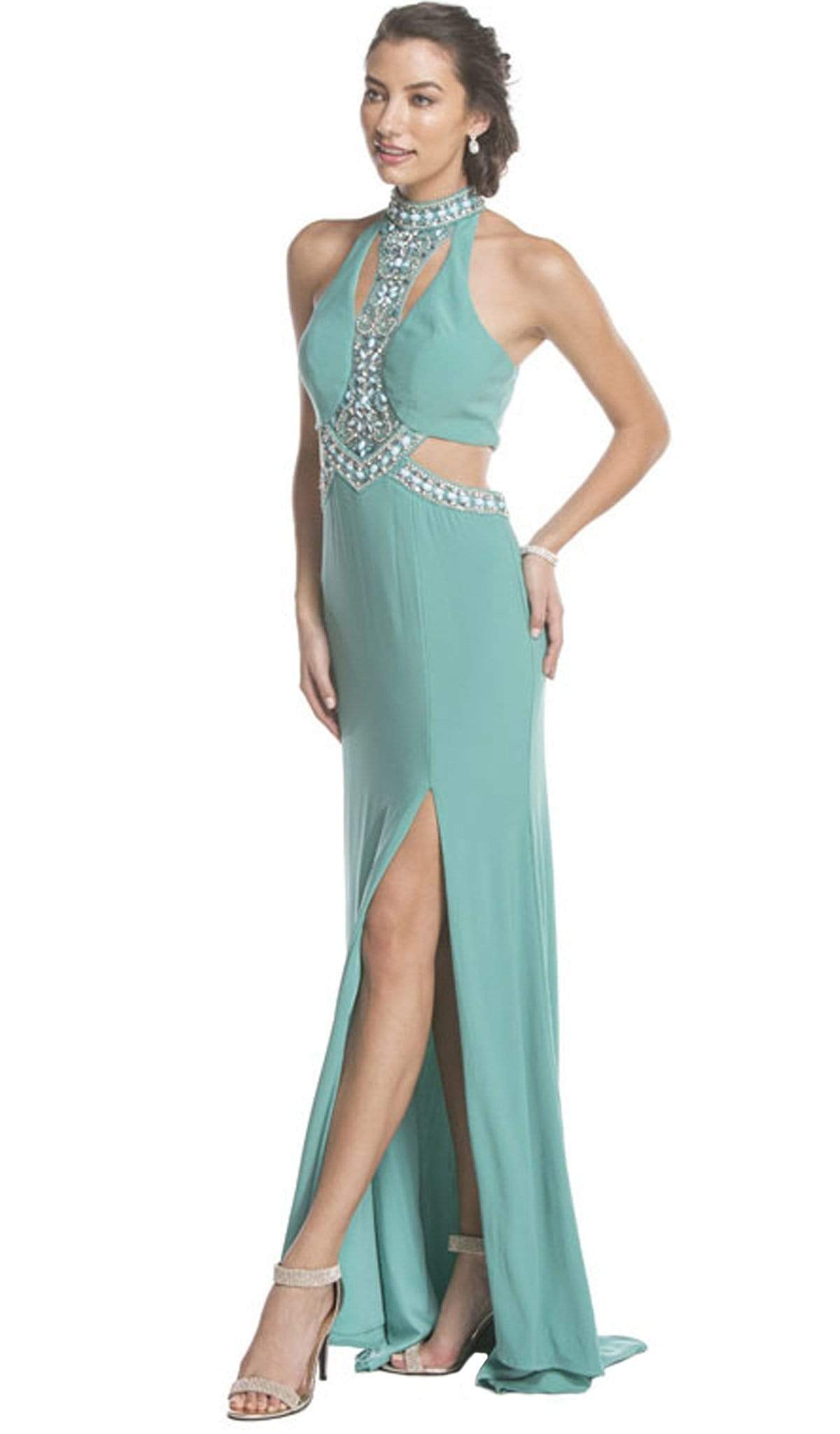 High Halter Cutouts Evening Dress Evening Dresses XXS / Jade