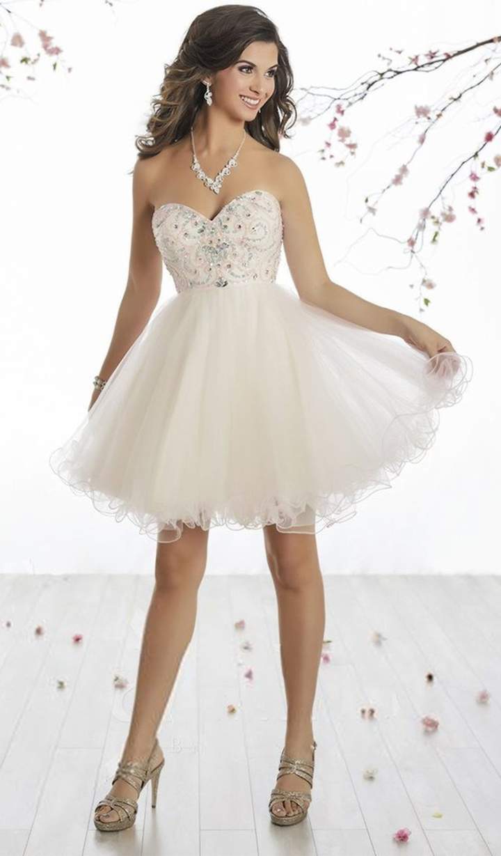 Damas - Beaded Sweetheart Tulle A-line Dress 52417 In White