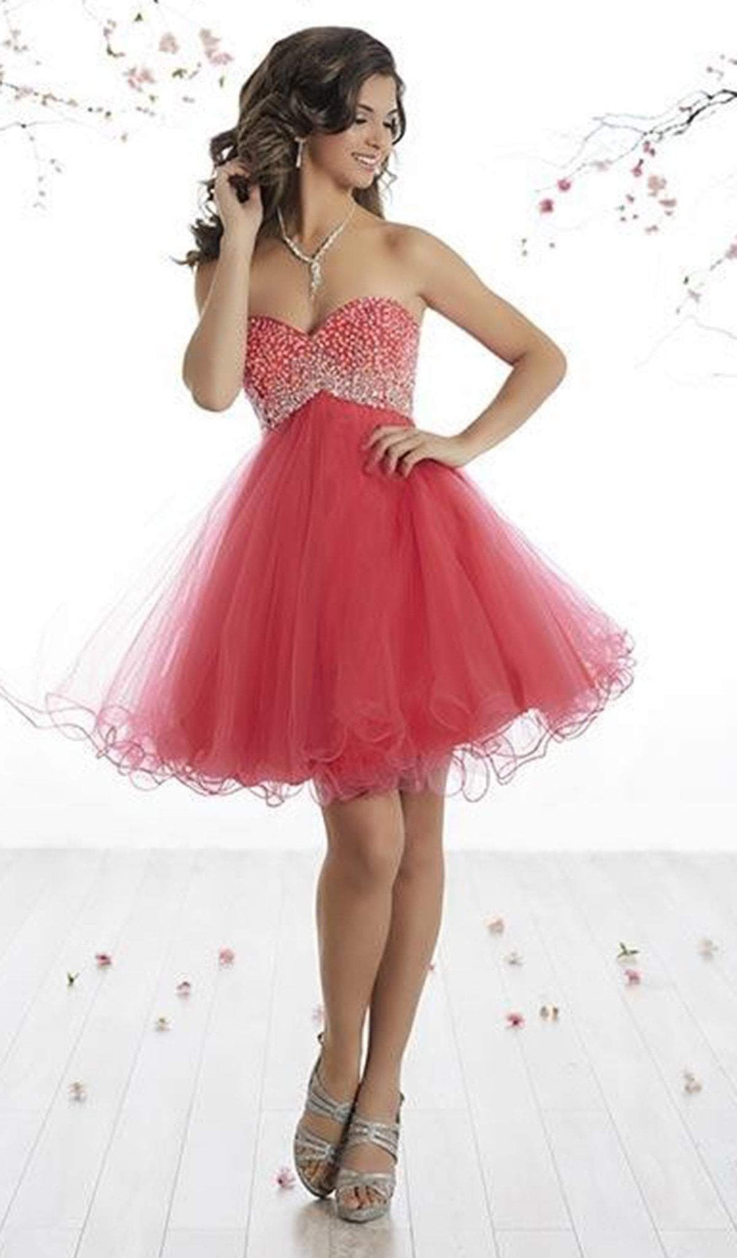 Damas - 52421 Beaded Sweetheart Tulle A-line Dress Special Occasion Dress XS / Pomegranate/Pomegranate