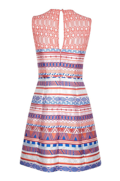 Laundry - HP01W21 Print Jacquard Jewel Neck A-line Dress In Pink and Multi-Color