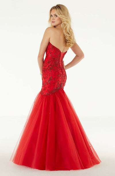 Mori Lee - 45096 Intricately Beaded Mermaid Long Dress In Red