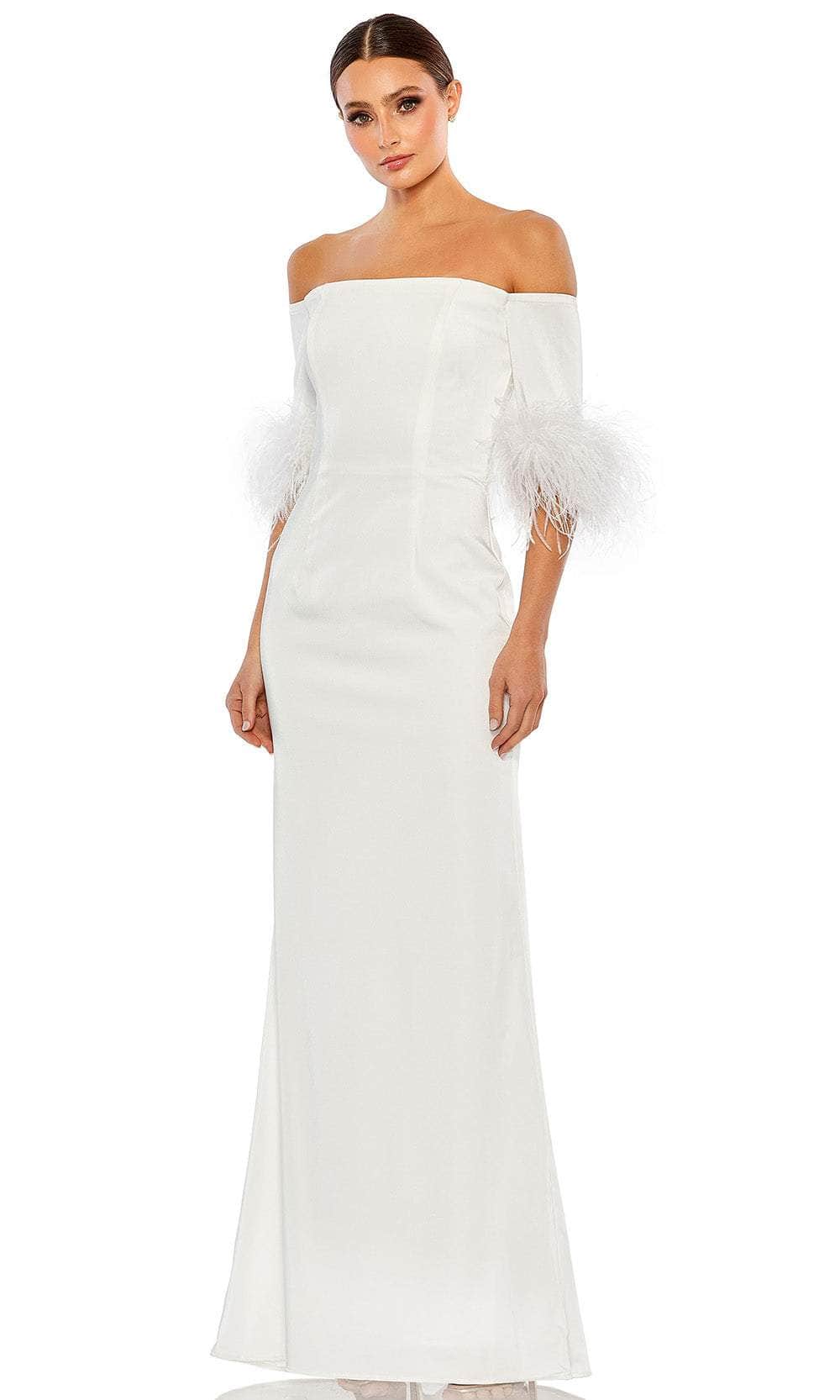 Ieena Duggal 11441 - Fringed Sleeve Sheath Evening Gown Special Occasion Dress 2 / White