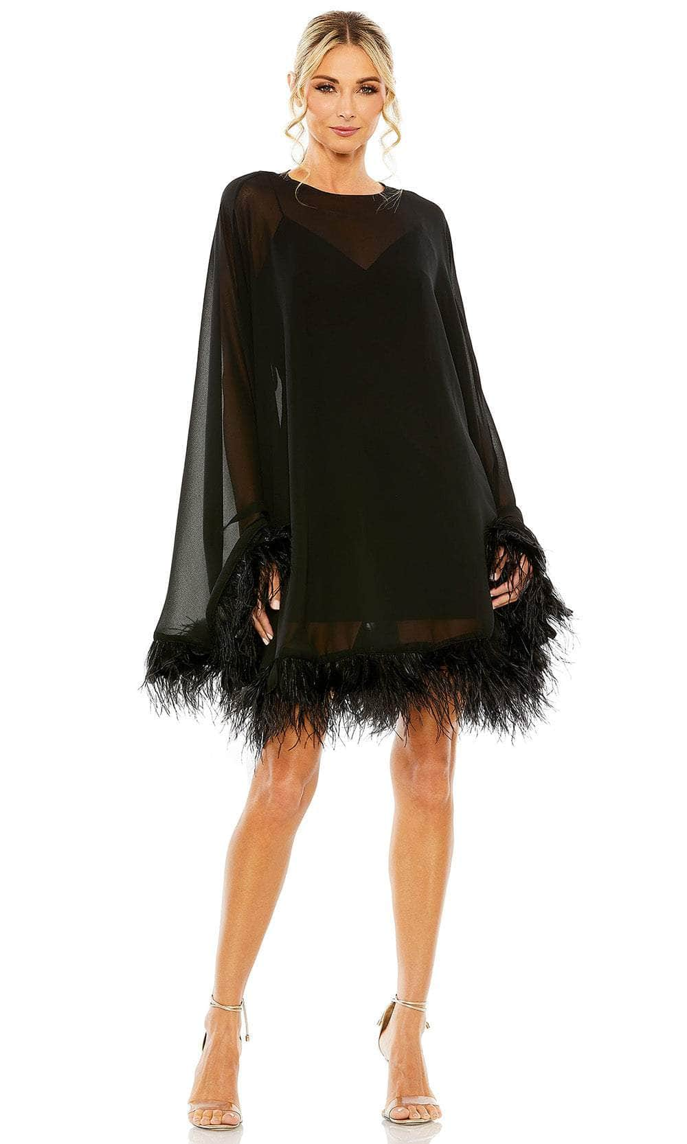 Ieena Duggal 11622 - Feather Trimmed Trapeze Dress Special Occasion Dress 0 / Black