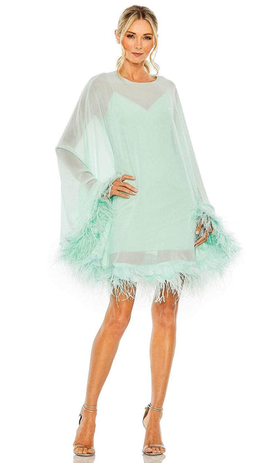 Ieena Duggal 11622 - Feather Trimmed Trapeze Dress Special Occasion Dress 0 / Mint